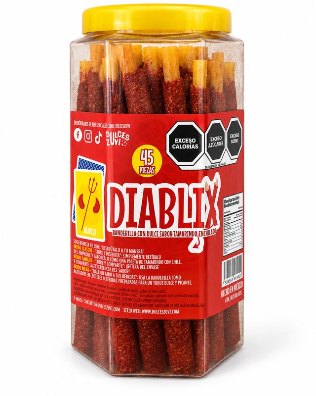 Diablix pajilla y banderilla de tamarindo enchilada vitrolero 45 piezas Dulces ZUVI México